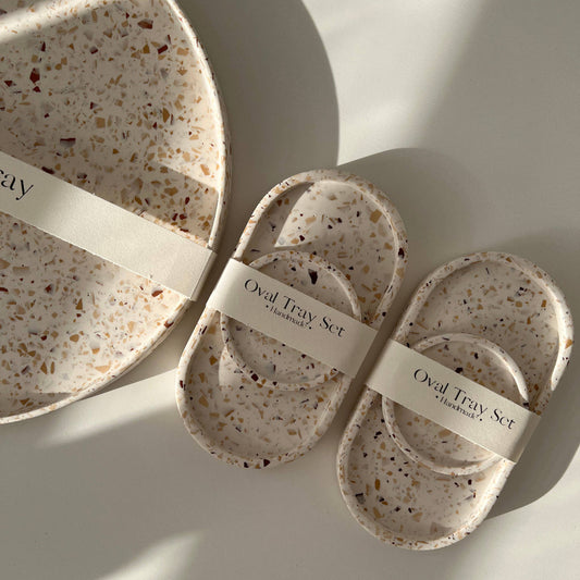 Ovales Terrazzo Tablett 2er Set