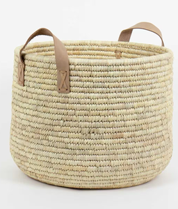 Basket with leather handles